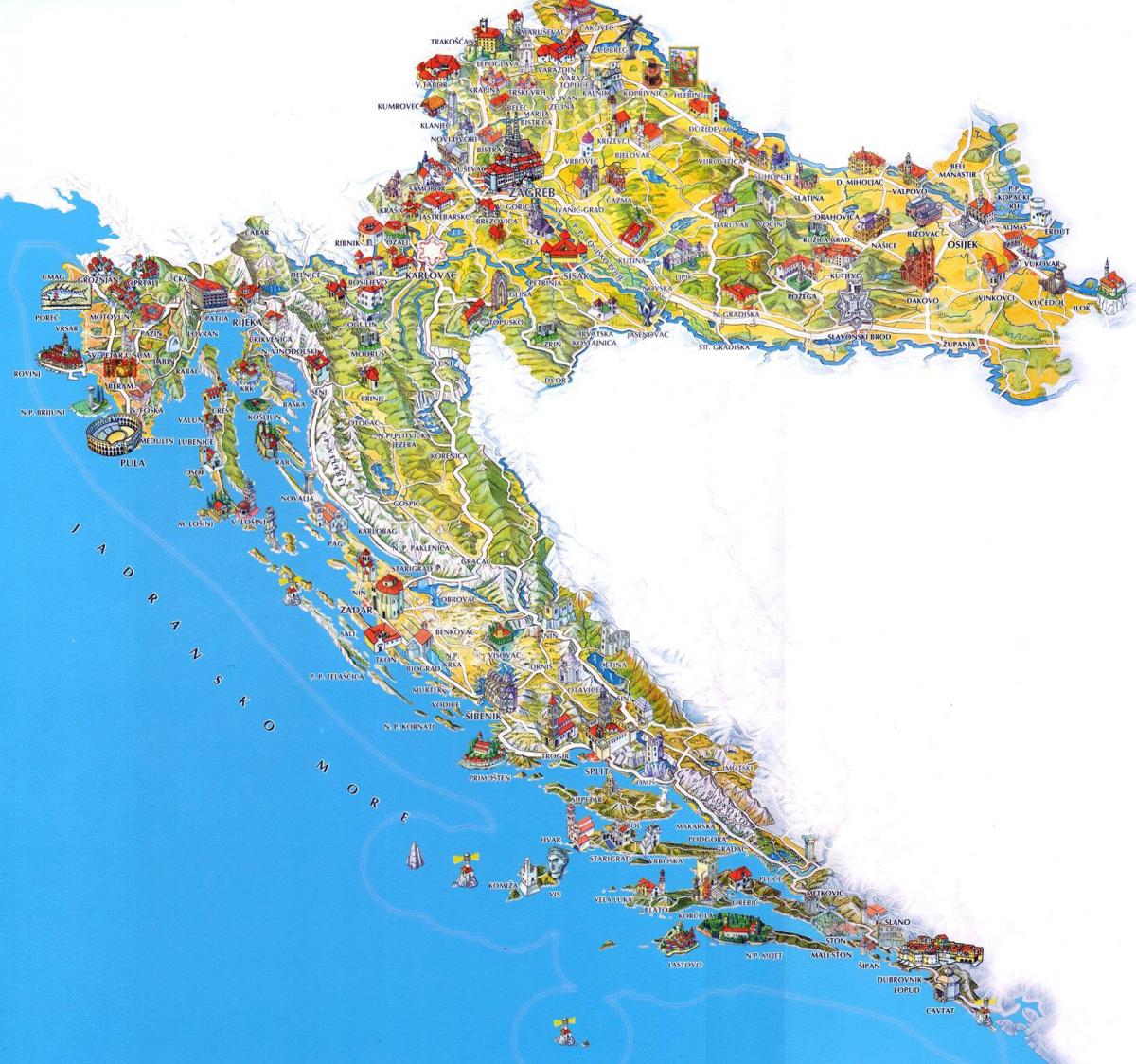 Mapa de atracciones turísticas de Croacia