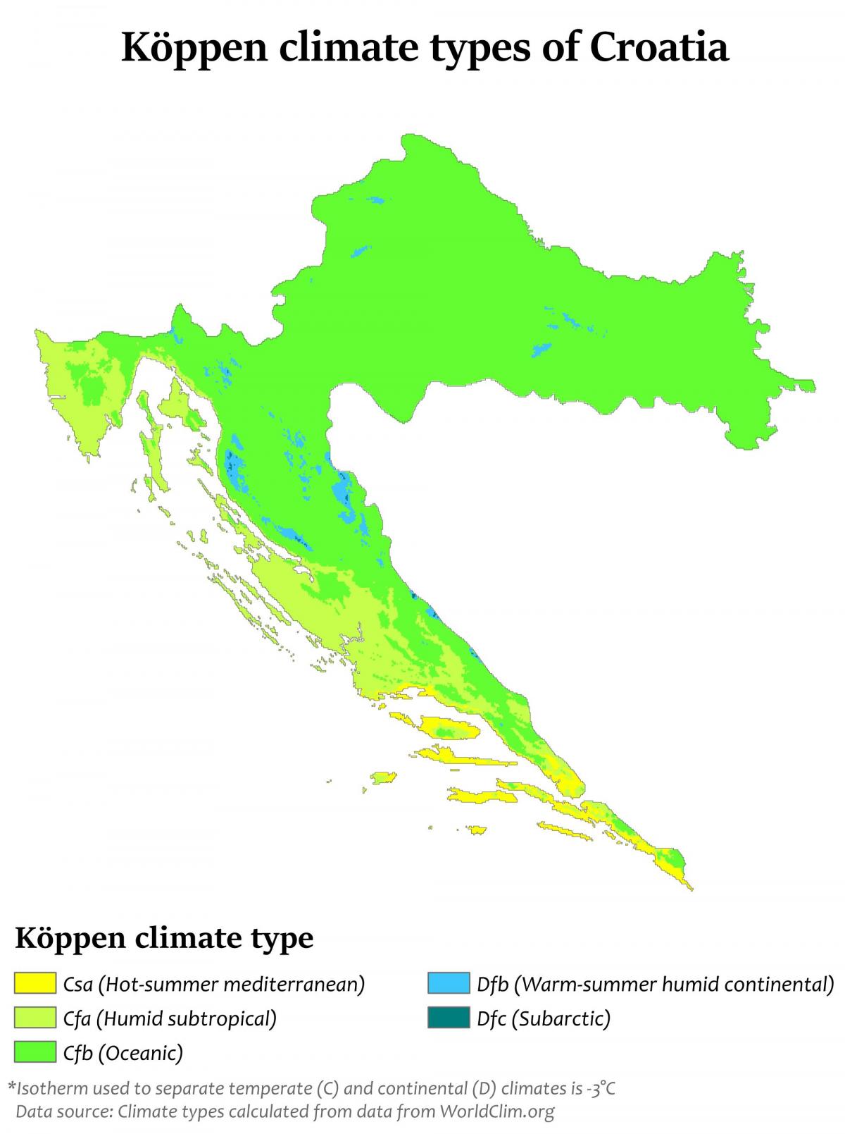 Mapa de temperatura de Croacia
