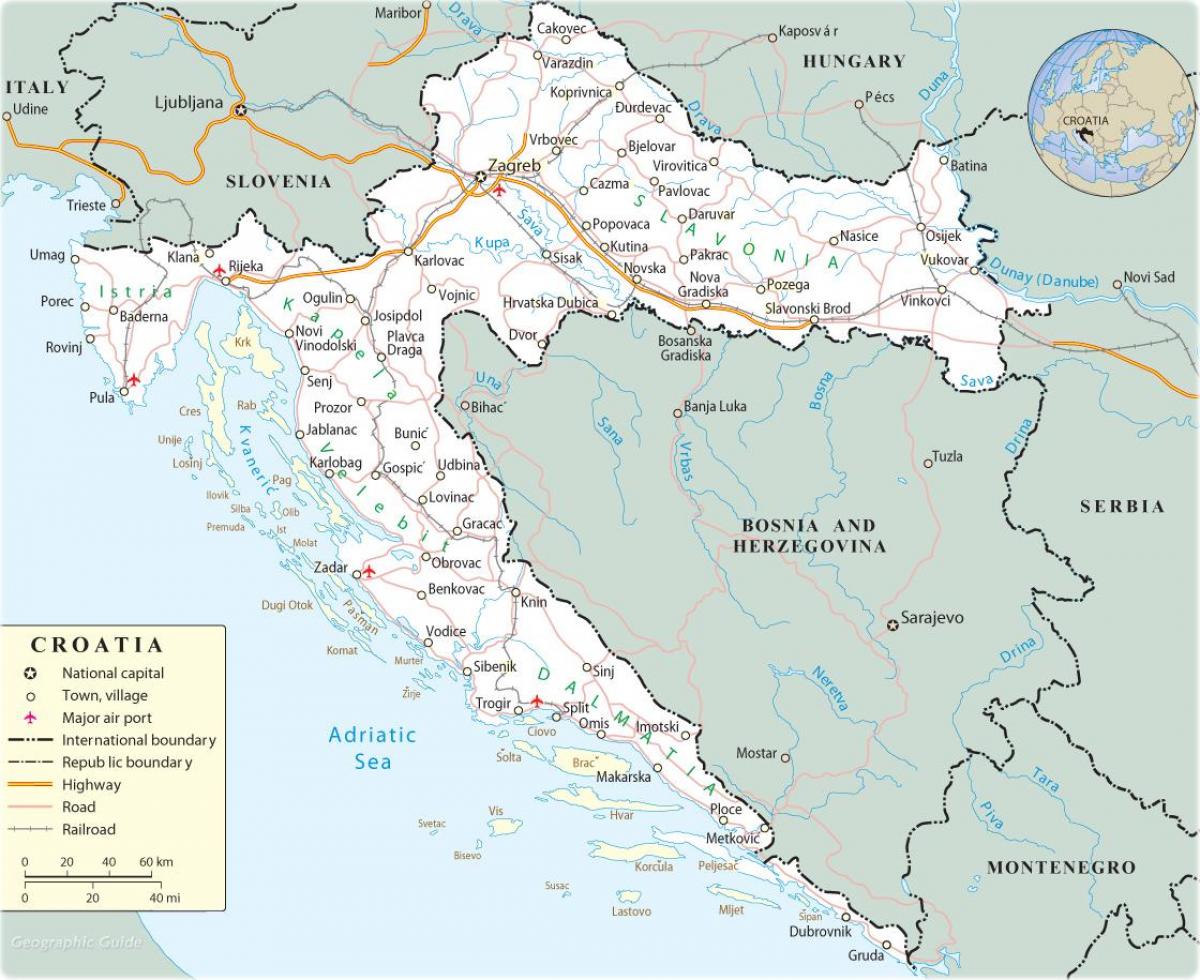 Mapa del país Croacia