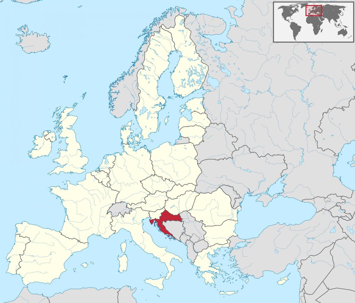 Ubicación de Croacia en el mapa de Europa meridional