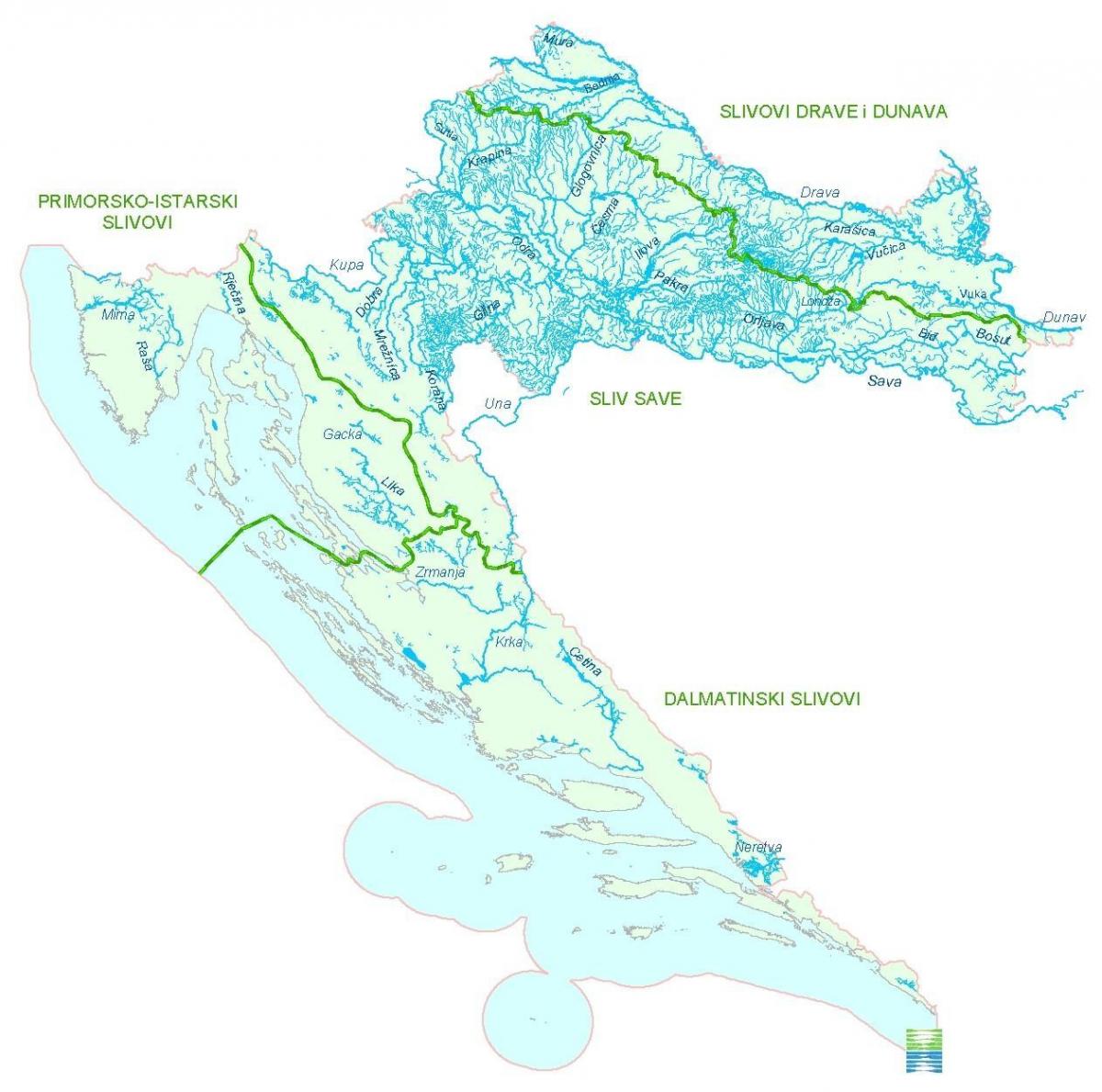 Mapa de los ríos de Croacia