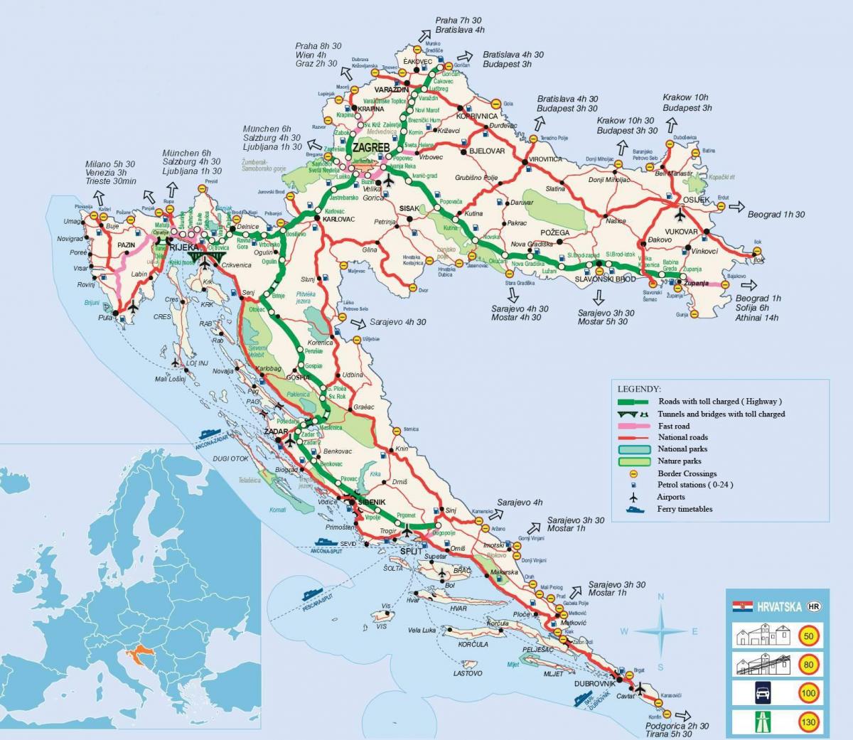 Mapa de conducción de Croacia