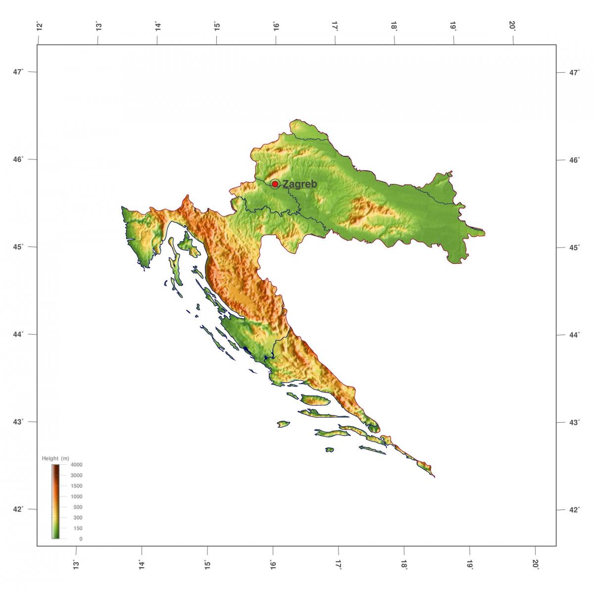 Mapa de altitud de Croacia