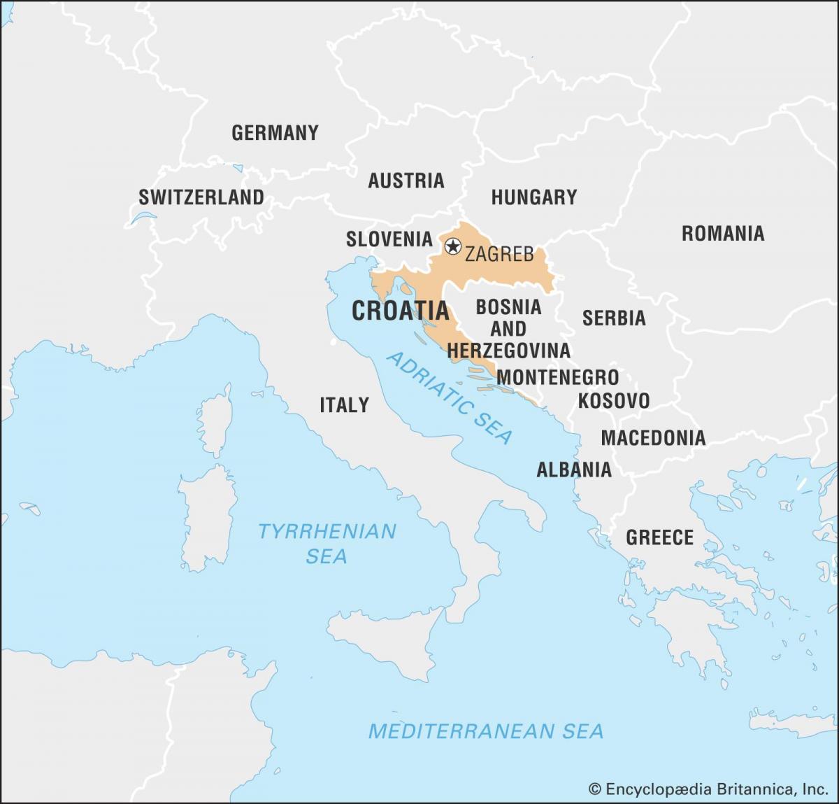 Mapa de Croacia y países limítrofes