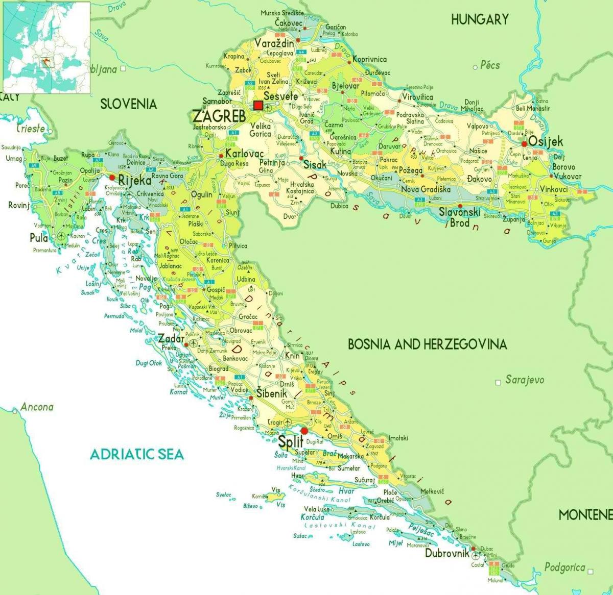 Mapa grande de Croacia